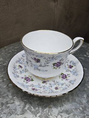 Vtg. Royal Stafford Enchanting Bone China Teacup & Saucer Purple Floral England